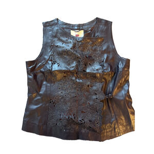 Misuri Arte Del Cuoio Womens Brown Sleeveless Floral Leather Vest Jacket Size 12